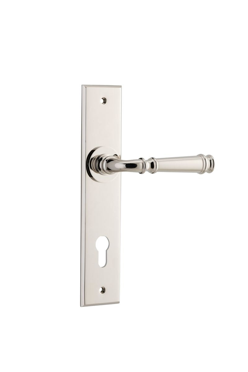 Iver Verona Door Lever Chamfered Latch Pair, Passage Kit, Privacy Kit , Entrance Kit with High Security Lock -Polished Nickel