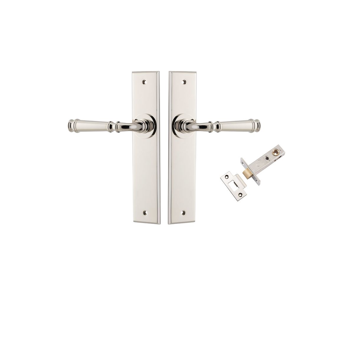Iver Verona Door Lever Chamfered Latch Pair, Passage Kit, Privacy Kit , Entrance Kit with High Security Lock -Polished Nickel