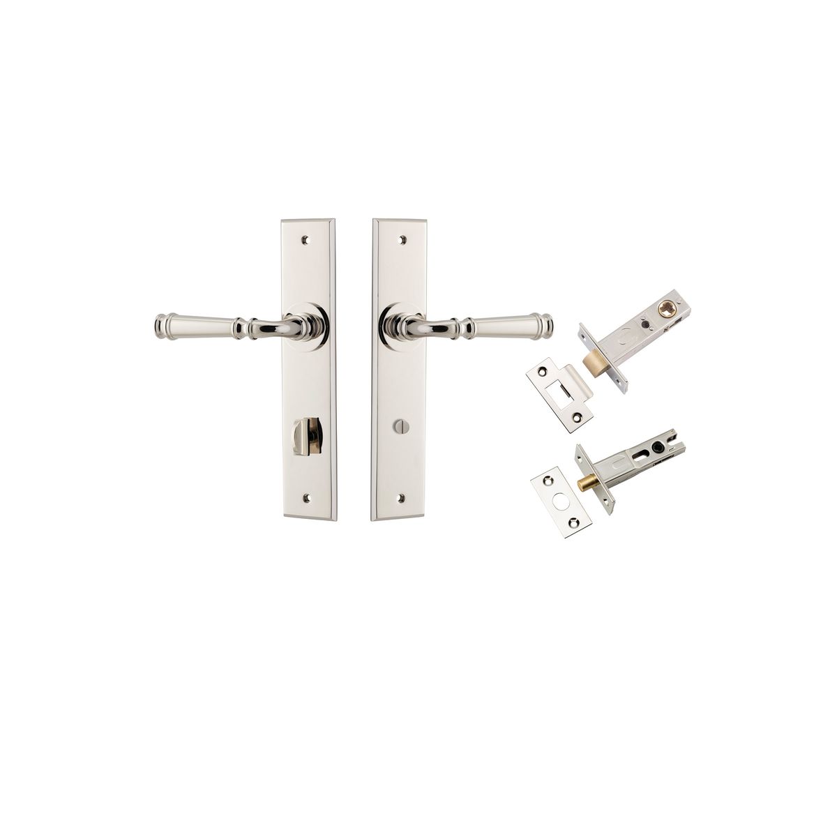 Iver Verona Door Lever Chamfered Latch Pair, Passage Kit, Privacy Kit , Entrance Kit with High Security Lock -Polished Nickel