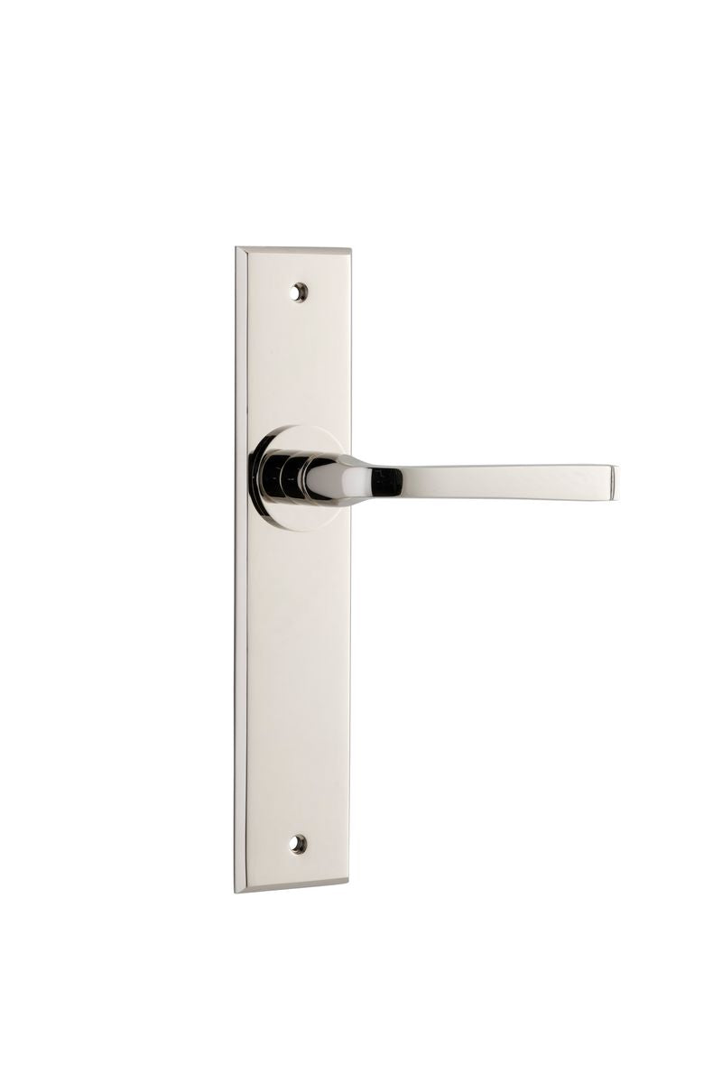 Iver Annecy Door Lever Chamfered Latch Pair, Passage Kit, Privacy Kit , Entrance Kit with High Security Lock -Polished Nickel