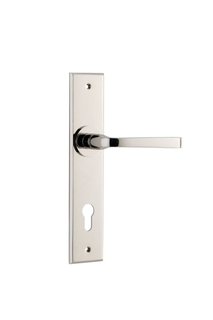Iver Annecy Door Lever Chamfered Latch Pair, Passage Kit, Privacy Kit , Entrance Kit with High Security Lock -Polished Nickel