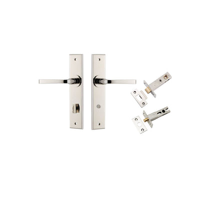 Iver Annecy Door Lever Chamfered Latch Pair, Passage Kit, Privacy Kit , Entrance Kit with High Security Lock -Polished Nickel