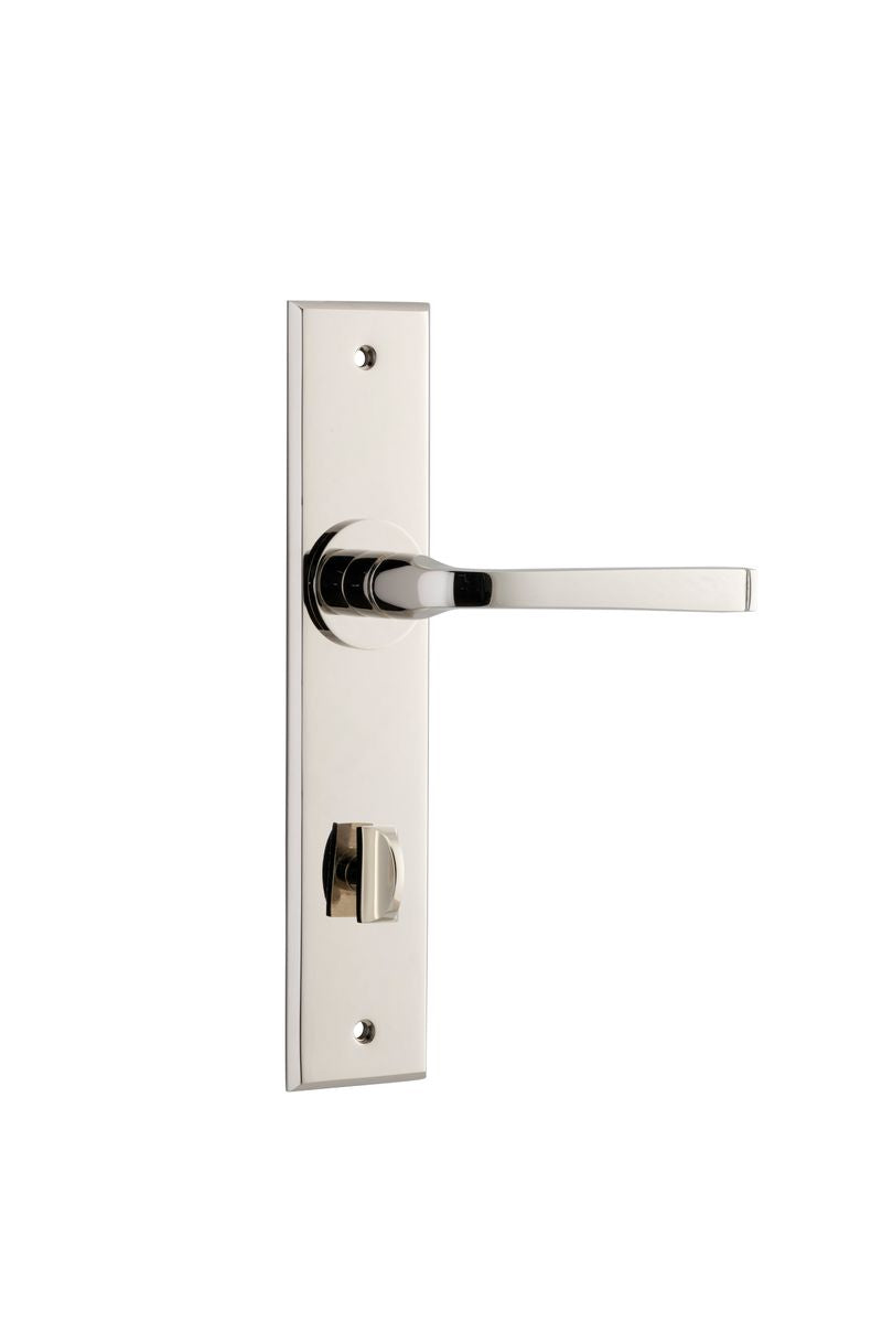 Iver Annecy Door Lever Chamfered Latch Pair, Passage Kit, Privacy Kit , Entrance Kit with High Security Lock -Polished Nickel