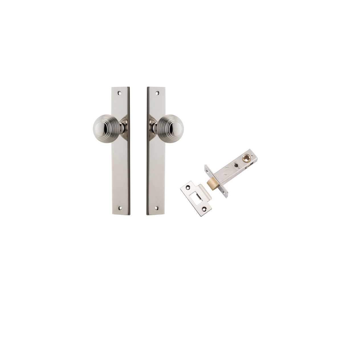 Iver Guildford Door Knob Rectangular Latch Pair, Passage Kit, Privacy Kit , Entrance Kit with High Security Lock - Polished Nickel