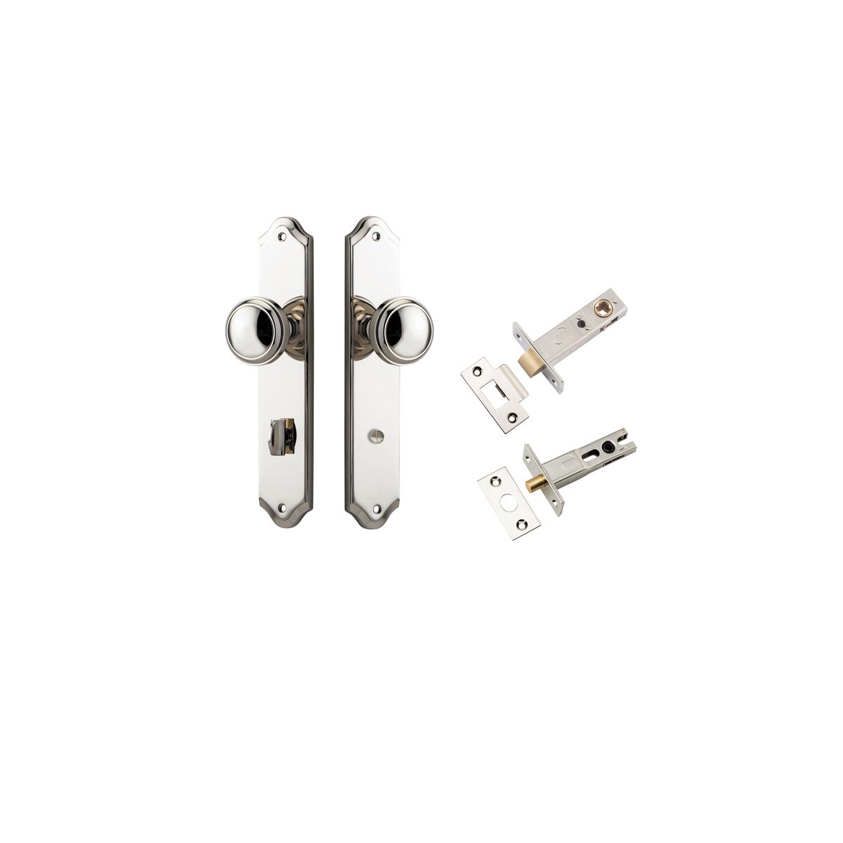 Iver Paddington  Door Knob Shouldered Latch Pair, Passage Kit, Privacy Kit , Entrance Kit with High Security Lock - Polished Nickel