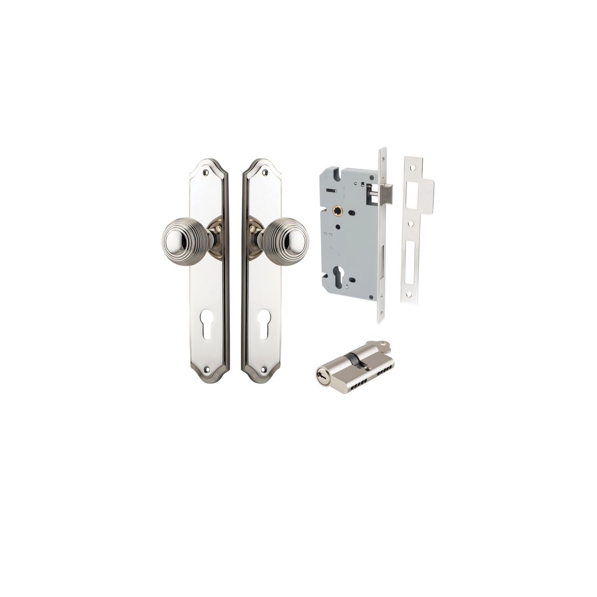 Iver Guildford Door Knob Shouldered Latch Pair, Passage Kit, Privacy Kit , Entrance Kit with High Security Lock -Polished Nickel