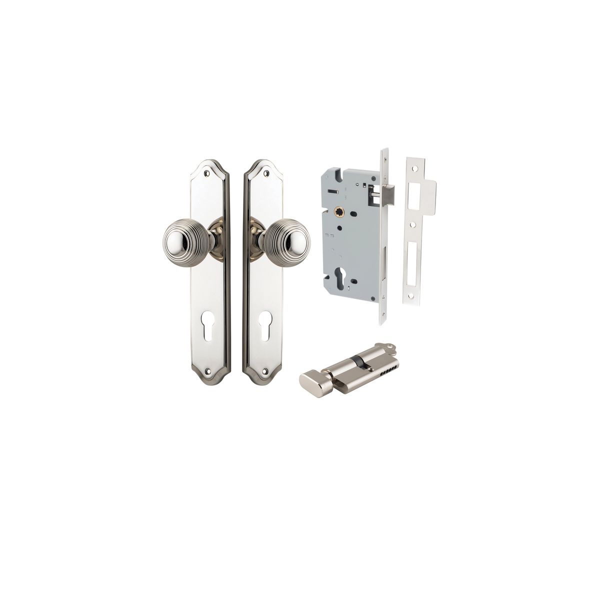 Iver Guildford Door Knob Shouldered Latch Pair, Passage Kit, Privacy Kit , Entrance Kit with High Security Lock -Polished Nickel