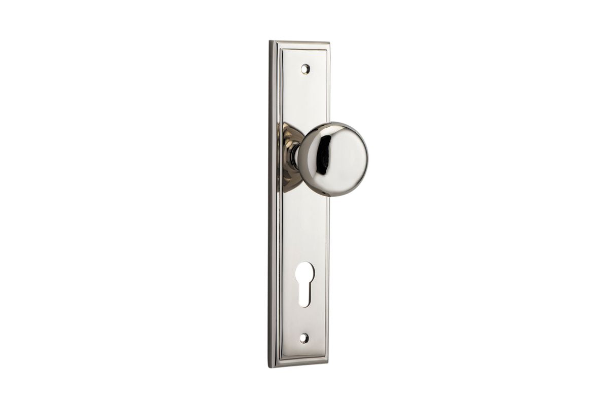 Iver Cambridge Door Knob Stepped Latch Pair, Passage Kit, Privacy Kit , Entrance Kit with High Security Lock - Polished Nickel