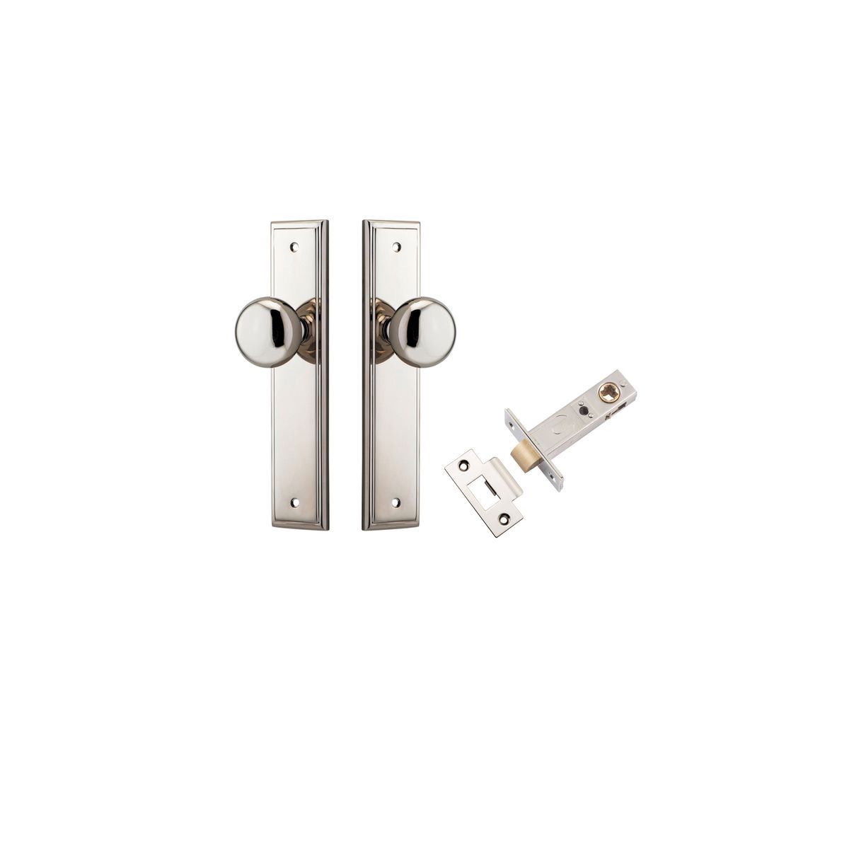 Iver Cambridge Door Knob Stepped Latch Pair, Passage Kit, Privacy Kit , Entrance Kit with High Security Lock - Polished Nickel