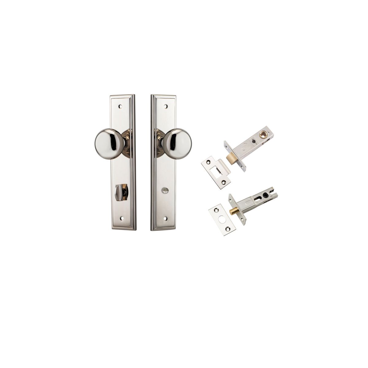 Iver Cambridge Door Knob Stepped Latch Pair, Passage Kit, Privacy Kit , Entrance Kit with High Security Lock - Polished Nickel