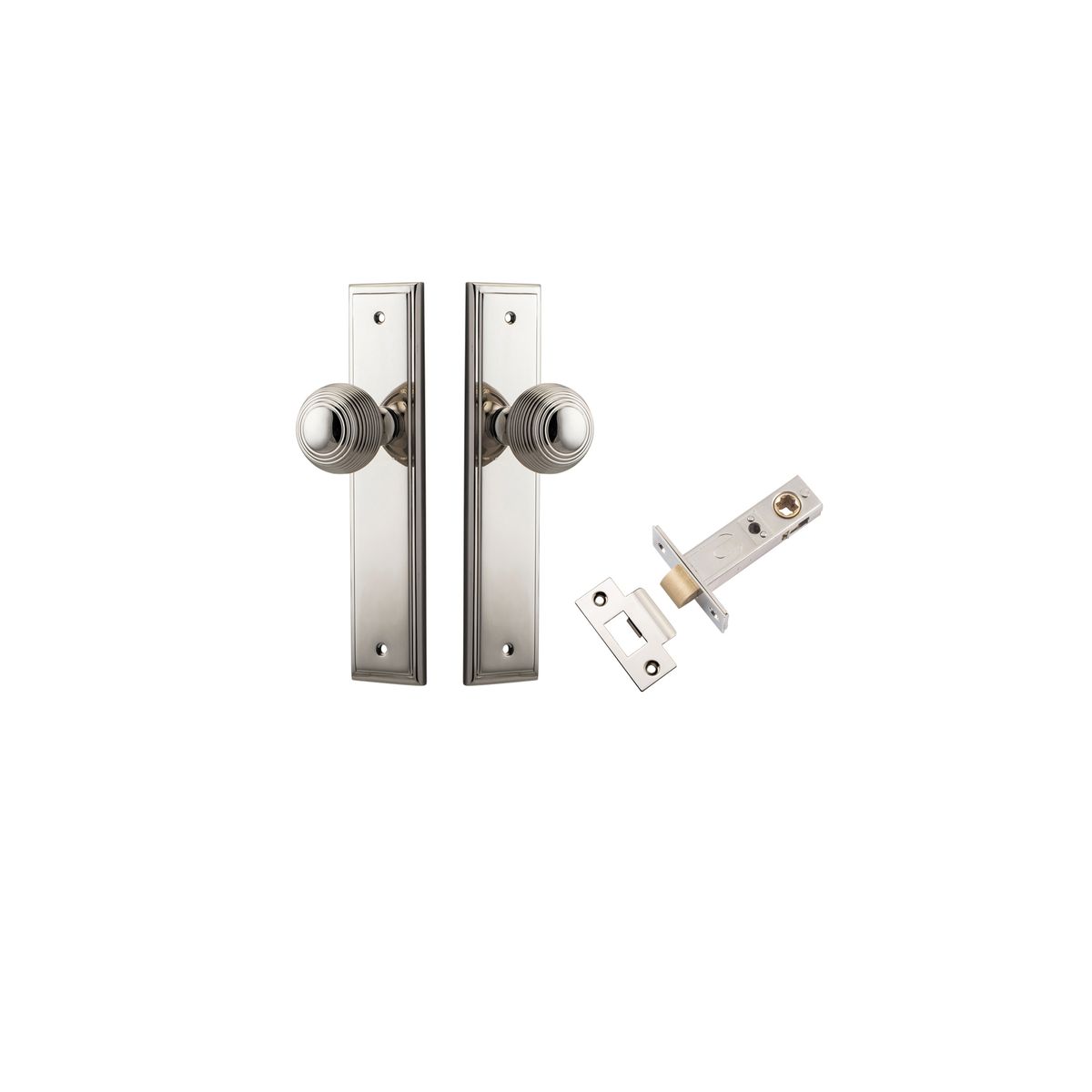 Iver Guildford Door Knob Stepped Latch Pair, Passage Kit, Privacy Kit , Entrance Kit with High Security Lock - Polished Nickel