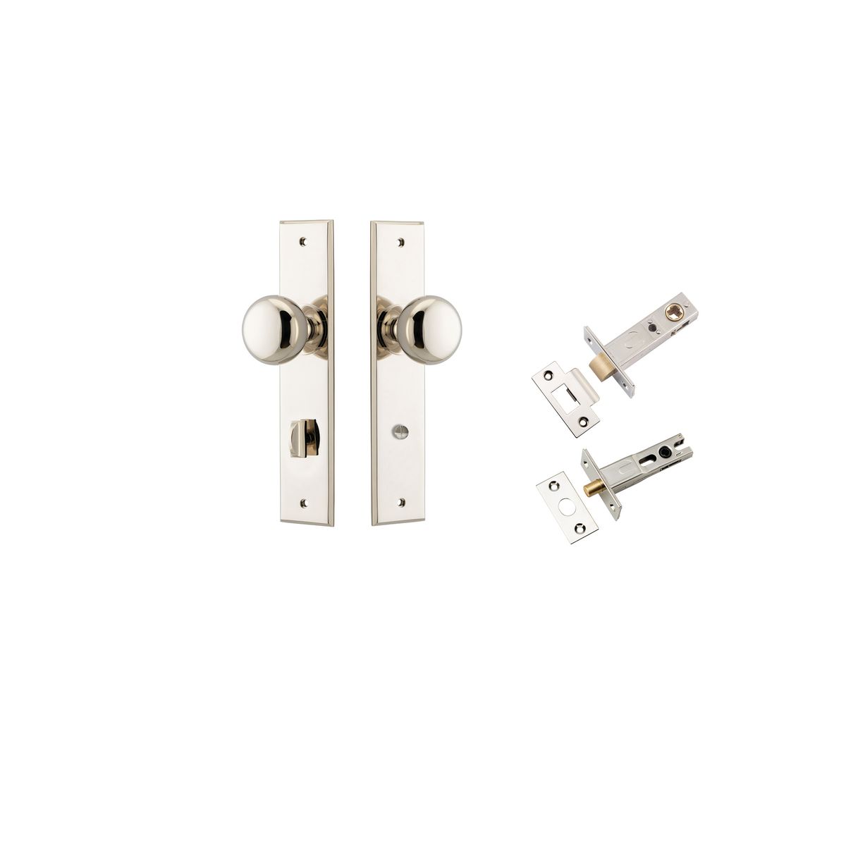 Iver Cambridge Door Knob Chamfered  Latch Pair, Passage Kit, Privacy Kit , Entrance Kit with High Security Lock - Polished Nickel
