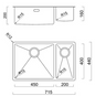 BURNS & FERALL DOUBLE BOWL SINK 400 + 250 X 400 & 450 + 200 X 400 LEFT & RIGHT SILVER