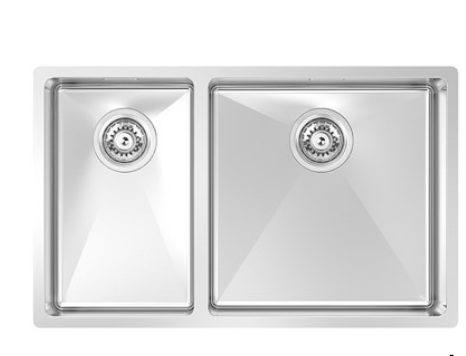 BURNS & FERALL DOUBLE BOWL SINK 400 + 250 X 400 & 450 + 200 X 400 LEFT & RIGHT SILVER