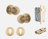 Iver Guildford Door Knob 0254 Round Rose  Brushed Brass - Passage kit ,Privacy kit & Entrance Kit (Dual Function 5 pin and Key Thumb 6 Pin)