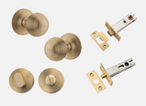 Iver Guildford Door Knob 0254 Round Rose  Brushed Brass - Passage kit ,Privacy kit & Entrance Kit (Dual Function 5 pin and Key Thumb 6 Pin)