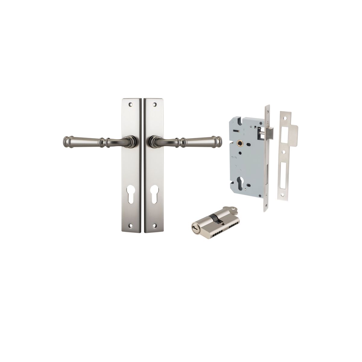 Iver Verona Door Lever Rectangular Latch Pair, Passage Kit, Privacy Kit , Entrance Kit with High Security Lock - Satin Nickel