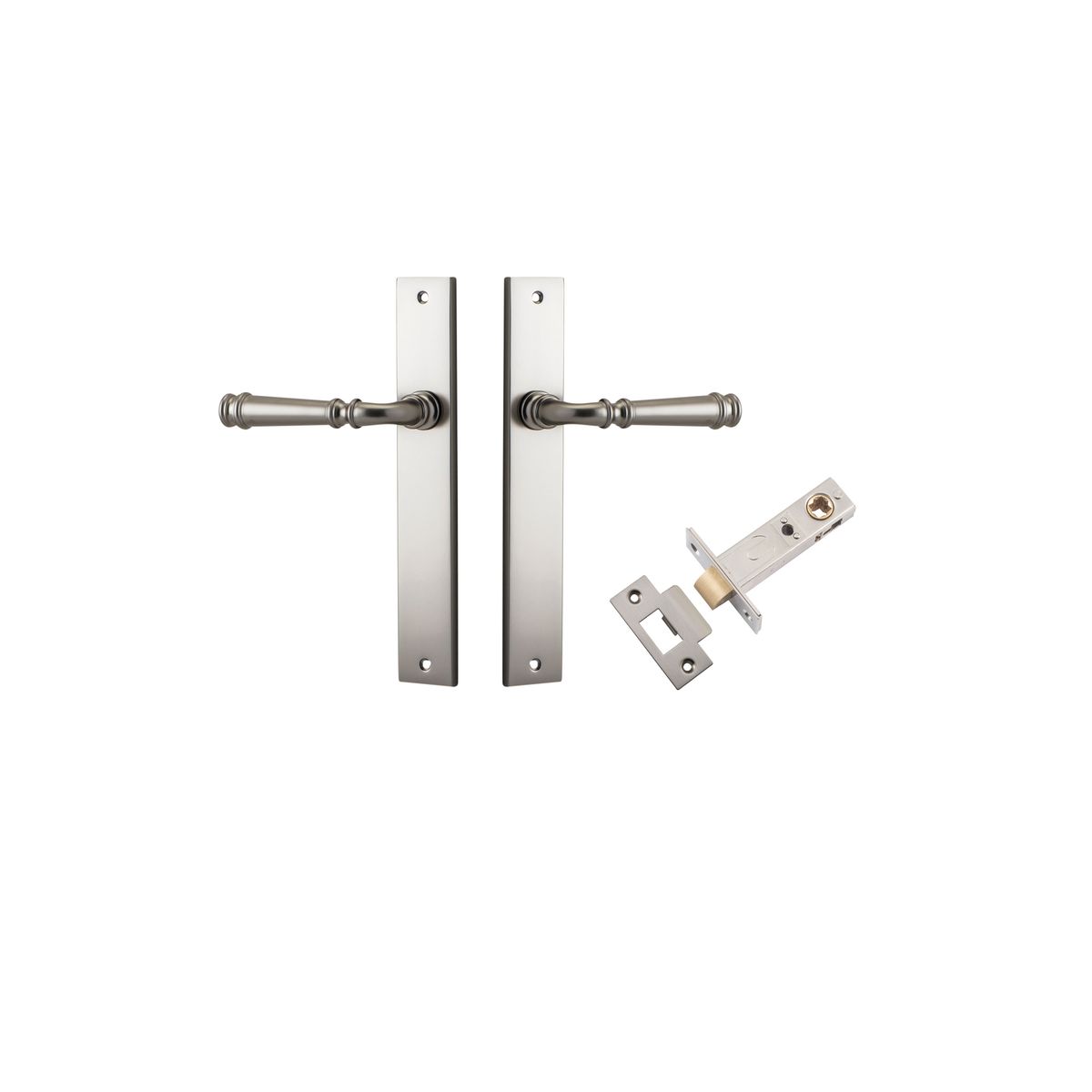 Iver Verona Door Lever Rectangular Latch Pair, Passage Kit, Privacy Kit , Entrance Kit with High Security Lock - Satin Nickel