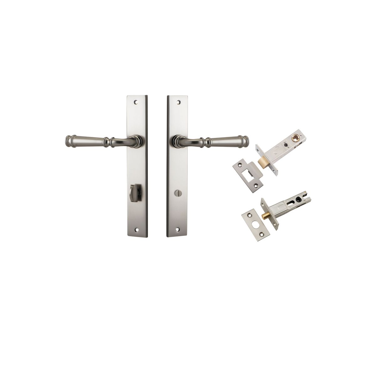 Iver Verona Door Lever Rectangular Latch Pair, Passage Kit, Privacy Kit , Entrance Kit with High Security Lock - Satin Nickel
