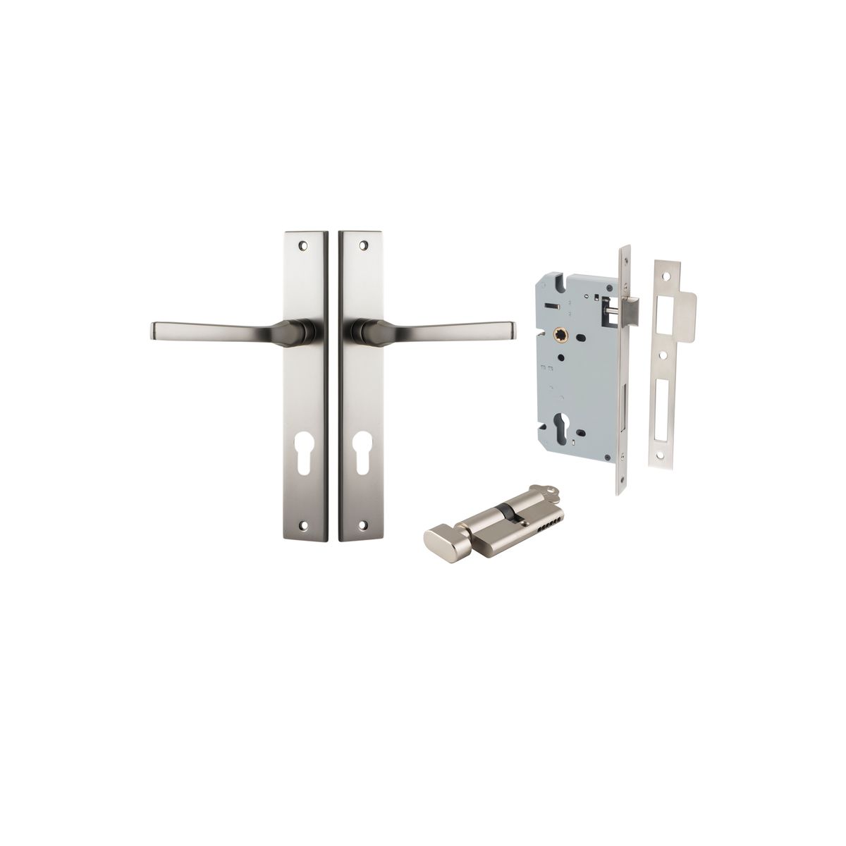 Iver Annecy Door Lever Rectangular Latch Pair, Passage Kit, Privacy Kit , Entrance Kit with High Security Lock -Satin Nickel