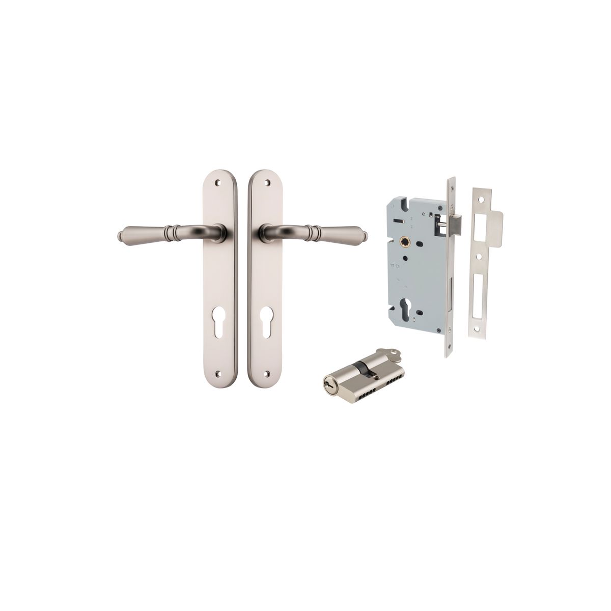Iver Sarlat  Door Lever Oval Latch Pair, Passage Kit, Privacy Kit , Entrance Kit with High Security Lock - Satin Nickel