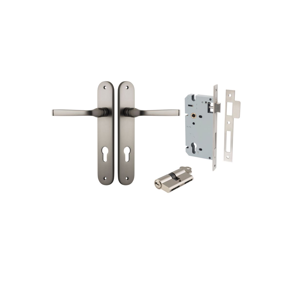 Iver Annecy Door Lever Oval Latch Pair, Passage Kit, Privacy Kit , Entrance Kit with High Security Lock - Satin Nickel
