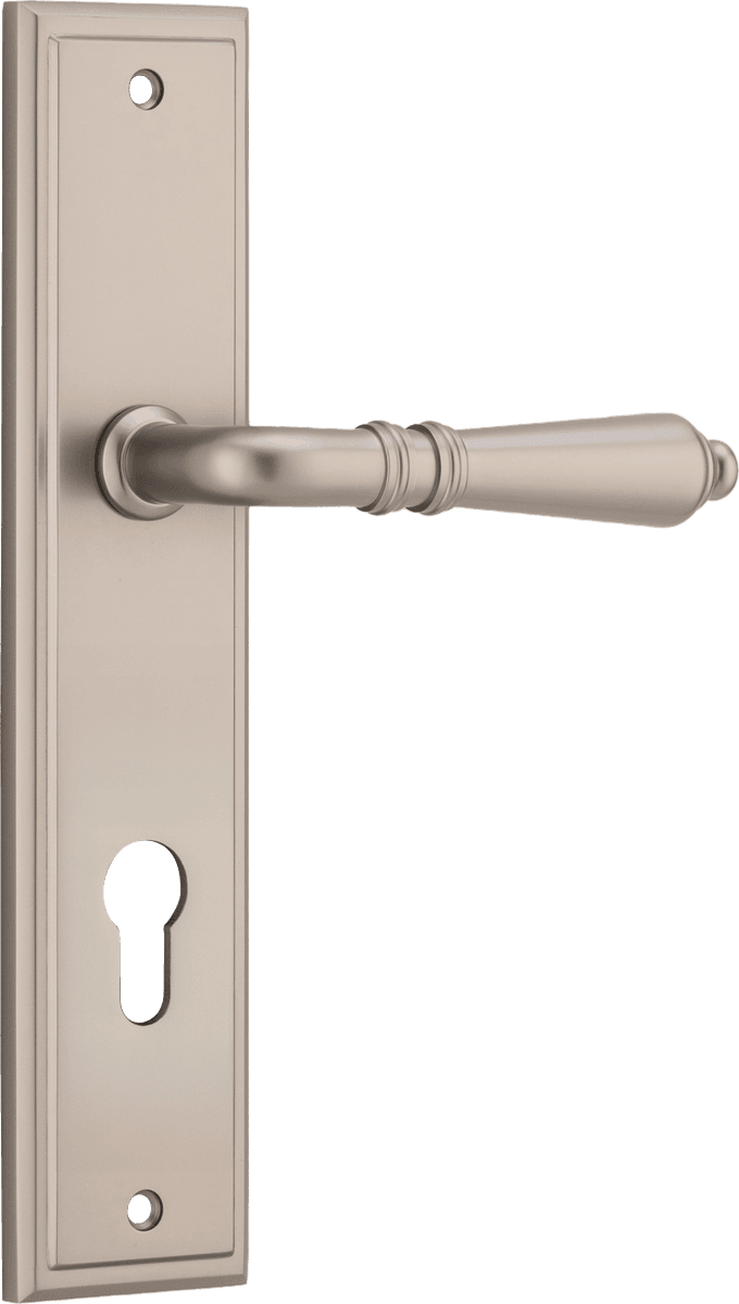Iver Sarlat  Door Lever Stepped Latch Pair, Passage Kit, Privacy Kit , Entrance Kit with High Security Lock - Satin Nickel
