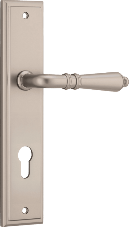 Iver Sarlat  Door Lever Stepped Latch Pair, Passage Kit, Privacy Kit , Entrance Kit with High Security Lock - Satin Nickel