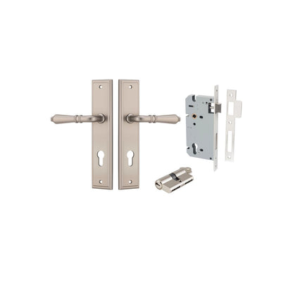 Iver Sarlat  Door Lever Stepped Latch Pair, Passage Kit, Privacy Kit , Entrance Kit with High Security Lock - Satin Nickel