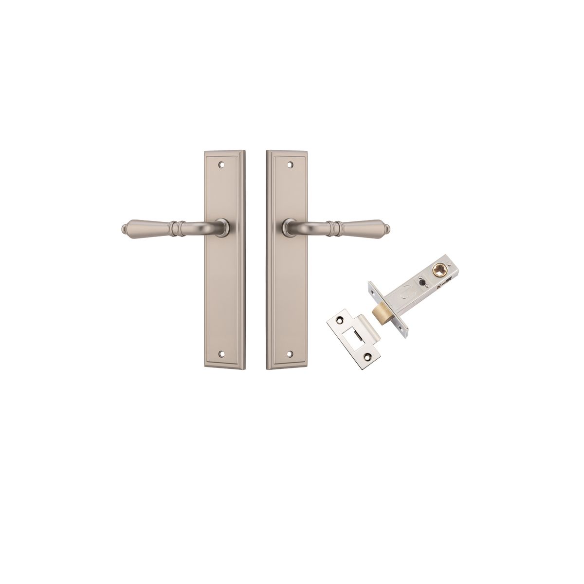 Iver Sarlat  Door Lever Stepped Latch Pair, Passage Kit, Privacy Kit , Entrance Kit with High Security Lock - Satin Nickel