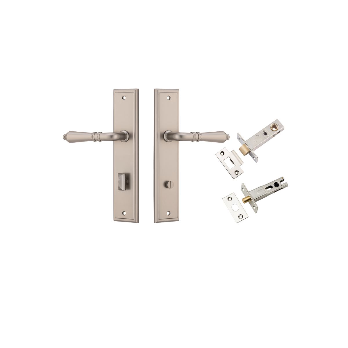 Iver Sarlat  Door Lever Stepped Latch Pair, Passage Kit, Privacy Kit , Entrance Kit with High Security Lock - Satin Nickel