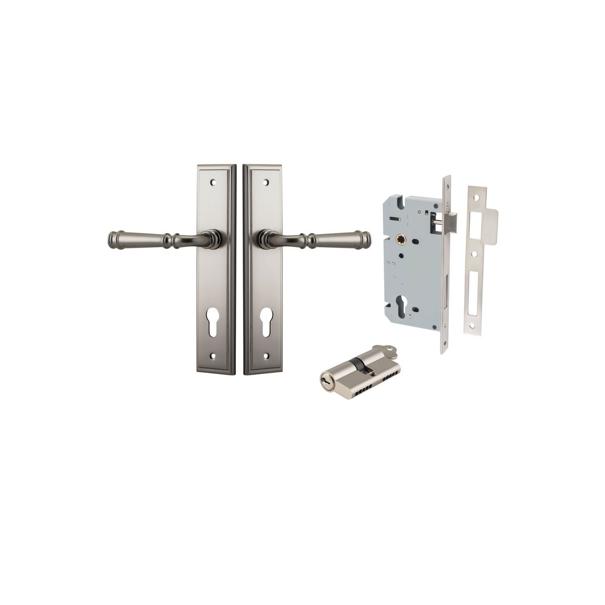 Iver Verona Door Lever Stepped Latch Pair, Passage Kit, Privacy Kit , Entrance Kit with High Security Lock- Satin Nickel