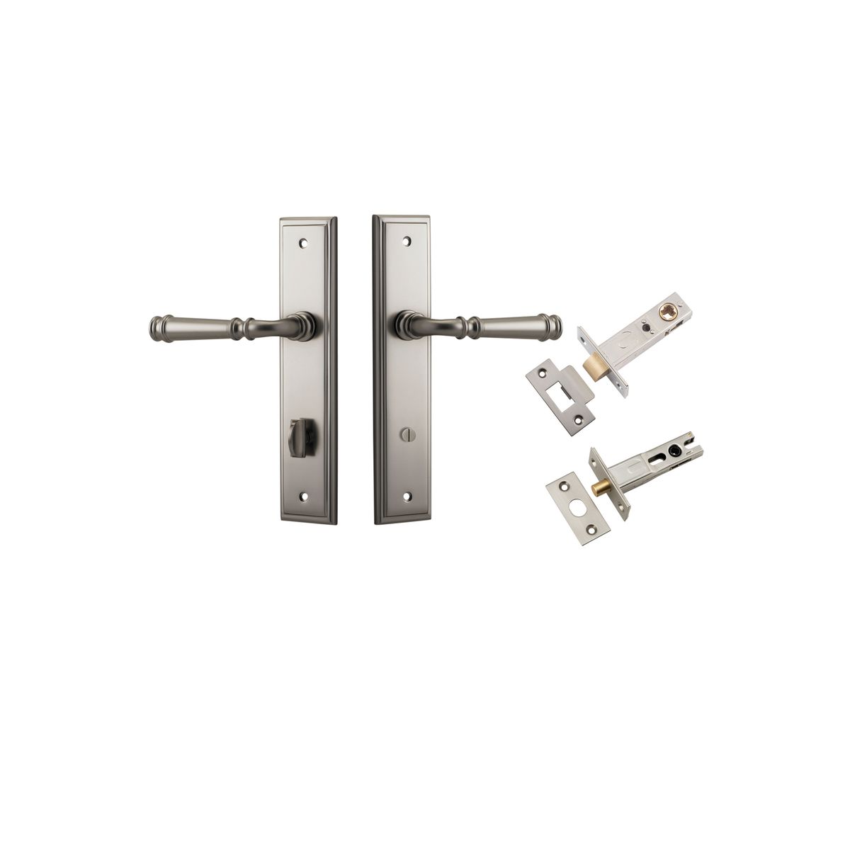 Iver Verona Door Lever Stepped Latch Pair, Passage Kit, Privacy Kit , Entrance Kit with High Security Lock- Satin Nickel