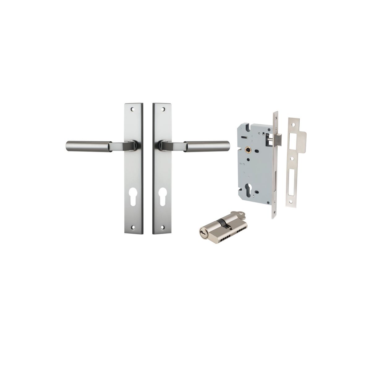 Iver Berlin Door Lever Rectangular Latch Pair, Passage Kit, Privacy Kit , Entrance Kit with High Security Lock - Satin Nickel