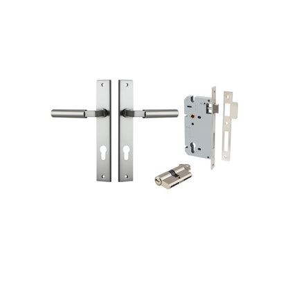 Iver Berlin Door Lever Rectangular Latch Pair, Passage Kit, Privacy Kit , Entrance Kit with High Security Lock - Satin Nickel