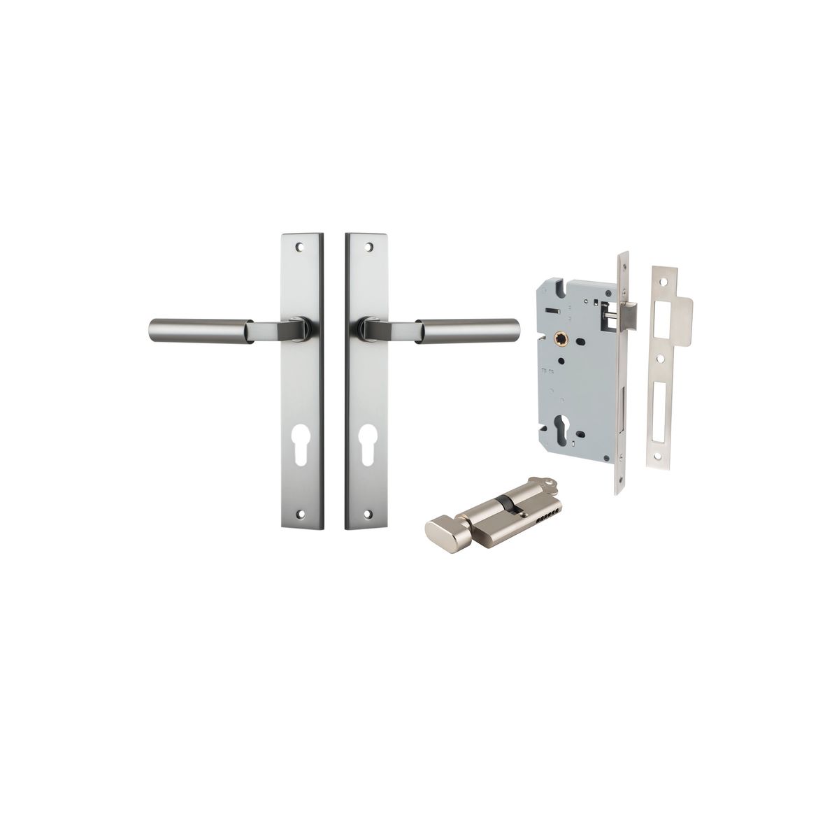 Iver Berlin Door Lever Rectangular Latch Pair, Passage Kit, Privacy Kit , Entrance Kit with High Security Lock - Satin Nickel