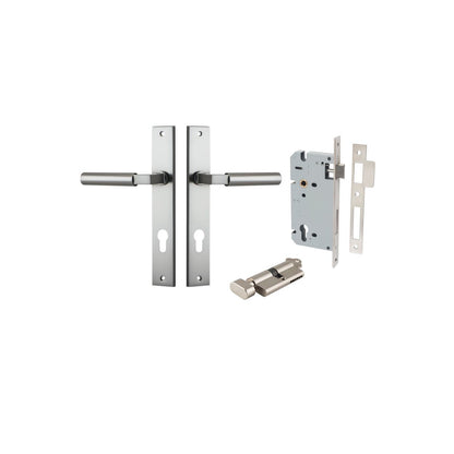 Iver Berlin Door Lever Rectangular Latch Pair, Passage Kit, Privacy Kit , Entrance Kit with High Security Lock - Satin Nickel
