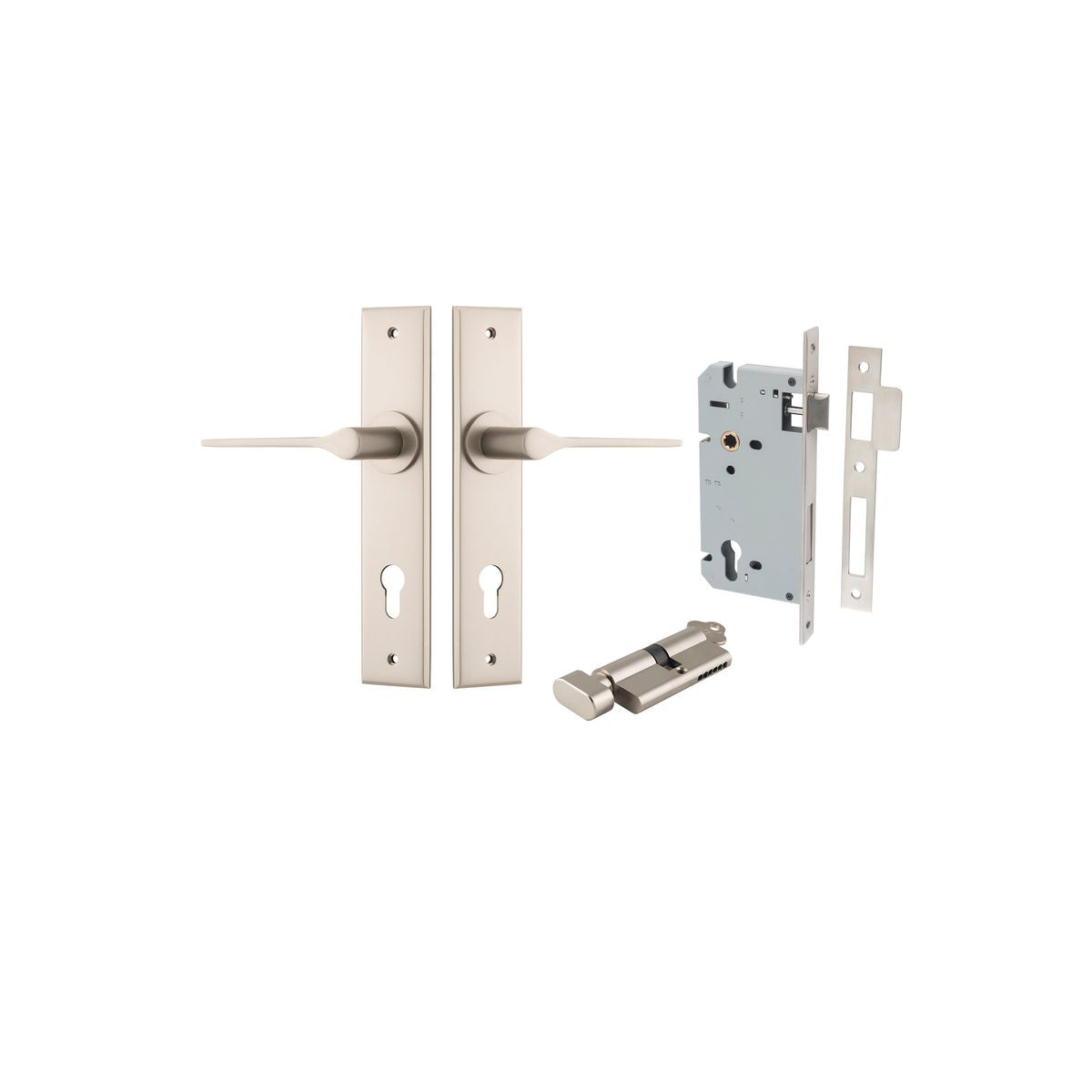 Iver Como  Door Lever Chamfered Latch Pair, Passage Kit, Privacy Kit , Entrance Kit with High Security Lock -Satin Nickel