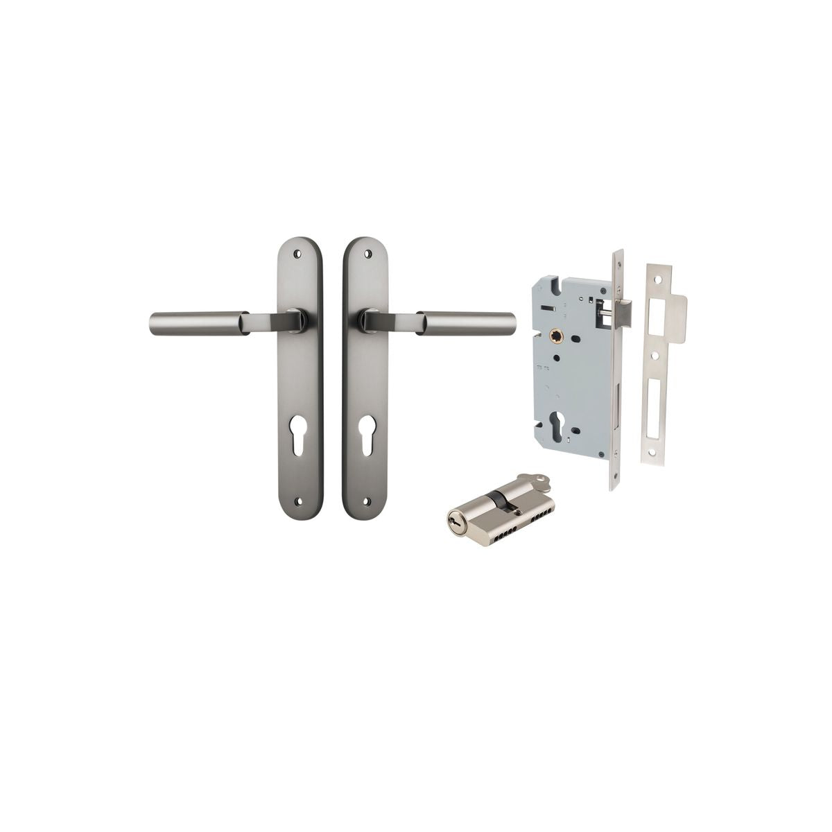 Iver Berlin Door Lever Oval Latch Pair, Passage Kit, Privacy Kit , Entrance Kit with High Security Lock - Satin Nickel