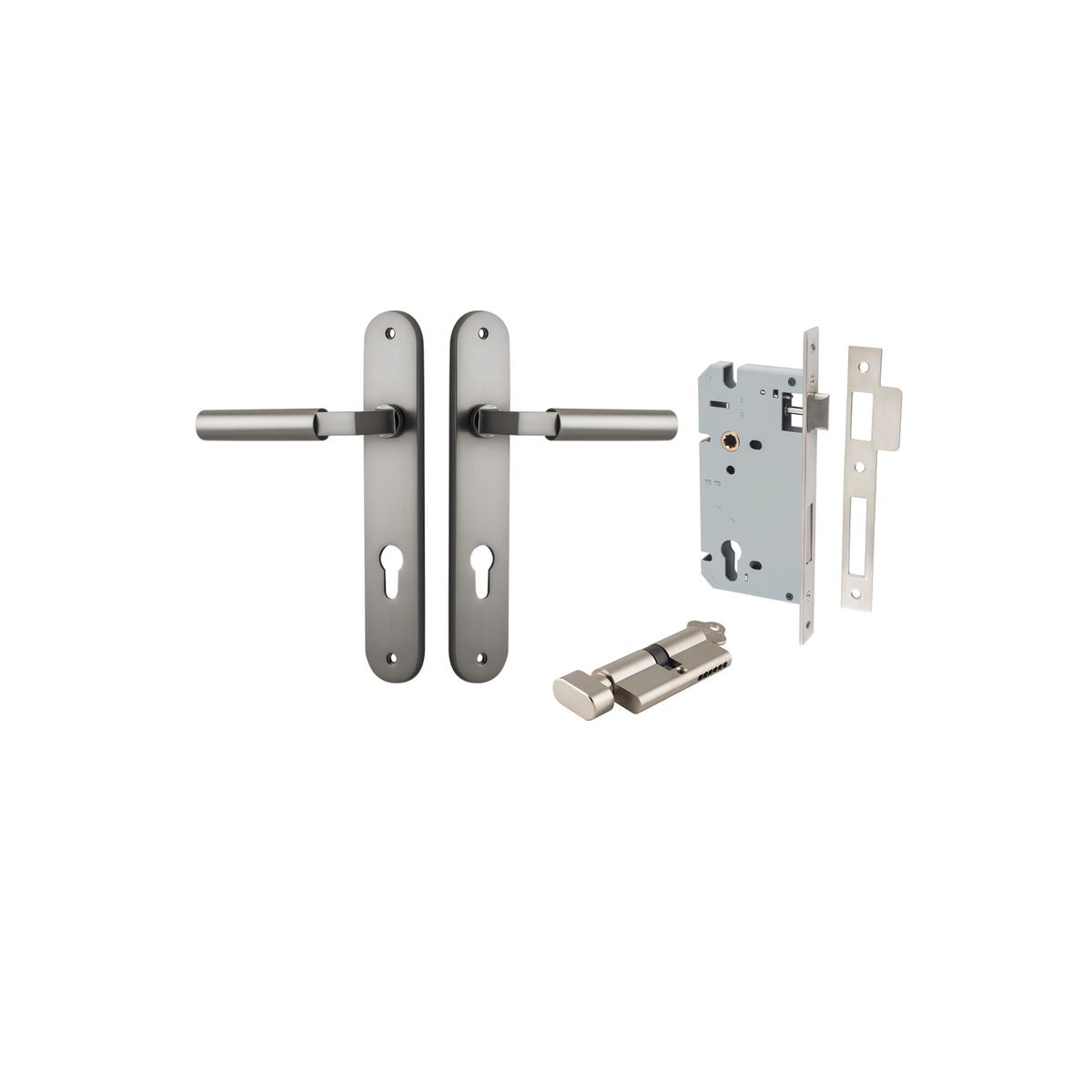 Iver Berlin Door Lever Oval Latch Pair, Passage Kit, Privacy Kit , Entrance Kit with High Security Lock - Satin Nickel