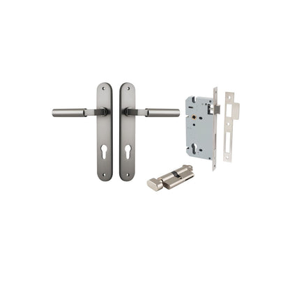 Iver Berlin Door Lever Oval Latch Pair, Passage Kit, Privacy Kit , Entrance Kit with High Security Lock - Satin Nickel