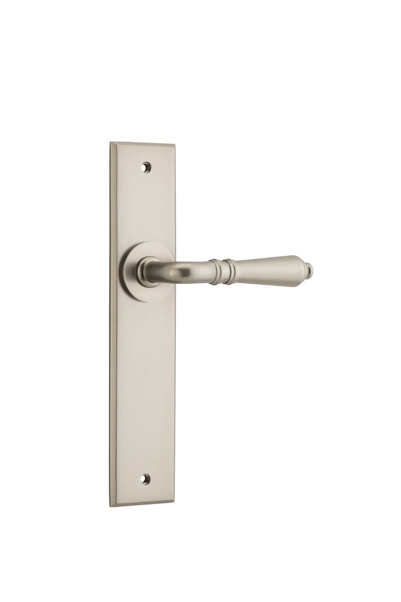 Iver Sarlat  Door Lever Chamfered Latch Pair, Passage Kit, Privacy Kit , Entrance Kit with High Security Lock - Satin Nickel