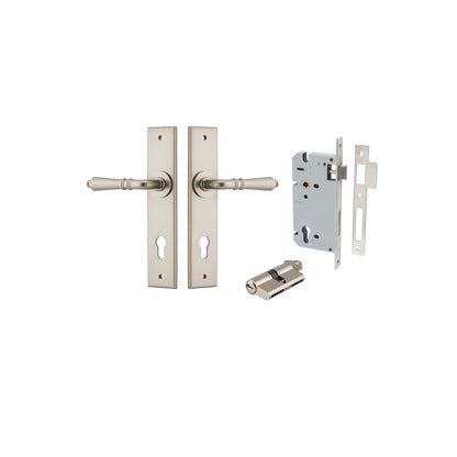 Iver Sarlat  Door Lever Chamfered Latch Pair, Passage Kit, Privacy Kit , Entrance Kit with High Security Lock - Satin Nickel