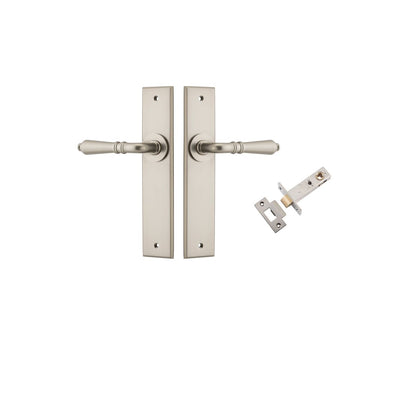 Iver Sarlat  Door Lever Chamfered Latch Pair, Passage Kit, Privacy Kit , Entrance Kit with High Security Lock - Satin Nickel
