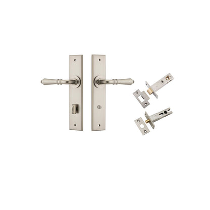 Iver Sarlat  Door Lever Chamfered Latch Pair, Passage Kit, Privacy Kit , Entrance Kit with High Security Lock - Satin Nickel