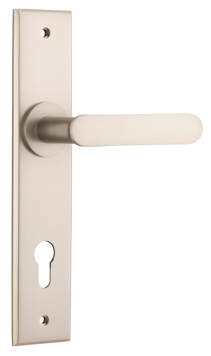 Iver Bronte Door Lever Chamfered Latch Pair, Passage Kit, Privacy Kit , Entrance Kit with High Security Lock -Satin Nickel