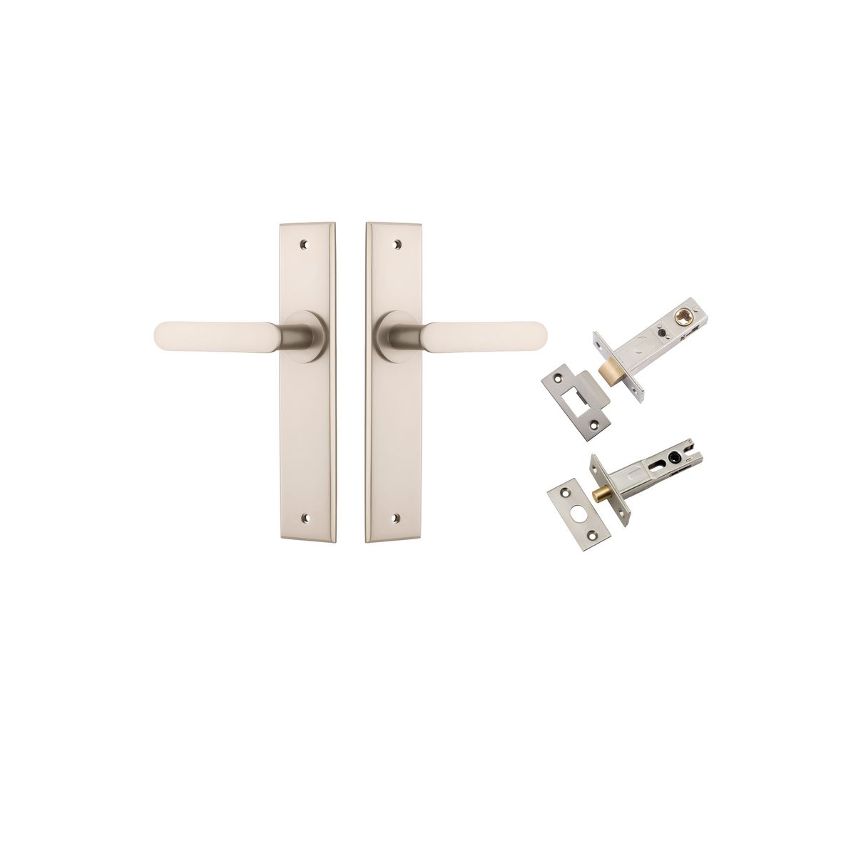 Iver Bronte Door Lever Chamfered Latch Pair, Passage Kit, Privacy Kit , Entrance Kit with High Security Lock -Satin Nickel