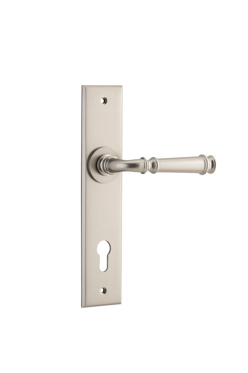 Iver Verona Door Lever Chamfered Latch Pair, Passage Kit, Privacy Kit , Entrance Kit with High Security Lock- Satin Nickel