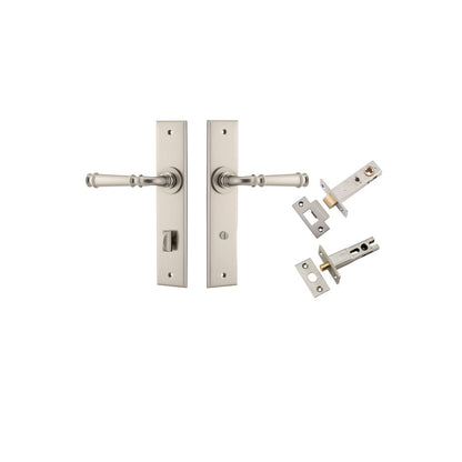 Iver Verona Door Lever Chamfered Latch Pair, Passage Kit, Privacy Kit , Entrance Kit with High Security Lock- Satin Nickel