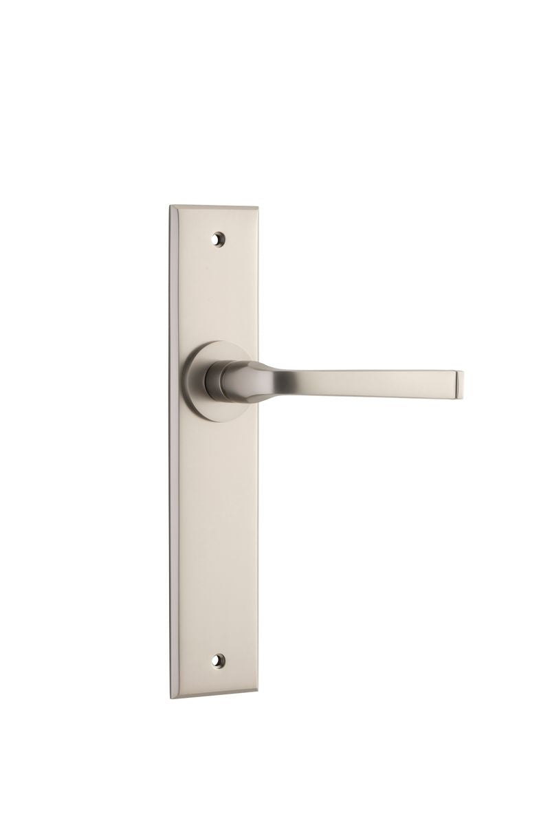 Iver Annecy Door Lever Chamfered Latch Pair, Passage Kit, Privacy Kit , Entrance Kit with High Security Lock -Satin Nickel